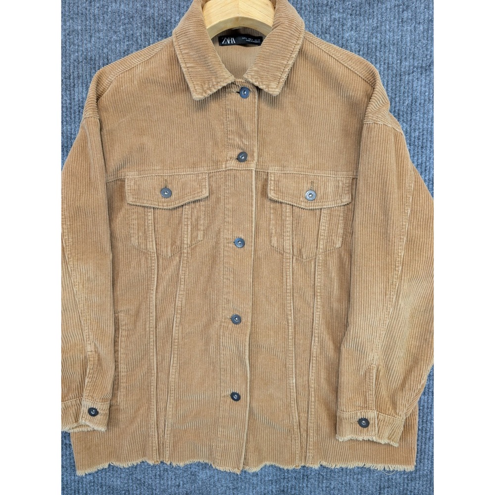 Zara Oversized Corduroy Women's Shacket Shirt Jacket Tan Brown Size Large Cotton
